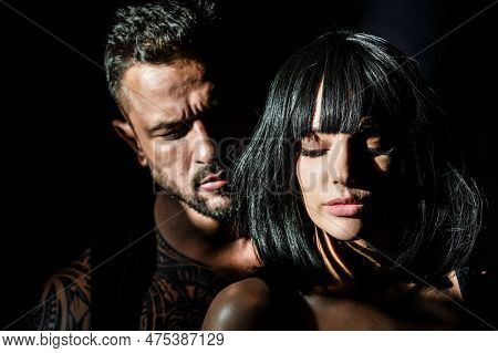Lovely Beautiful Couple. Sexy Woman And Man. Sensual Couple Hugging, Passion And Sensual. Seduction 