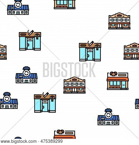 Store Shop Retail Market Vector Seamless Pattern Thin Line Illustration