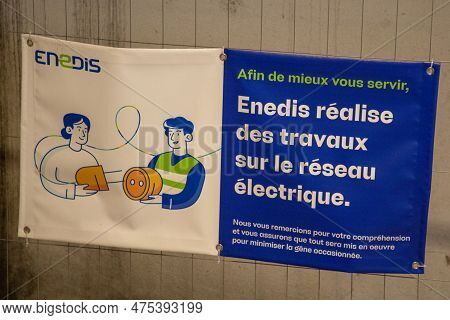 Lyon , Aura France - 04 24 2023 : Enedis Edf Logo Brand And Text Sign Of French Electricity Distribu