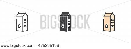 Milk Pack Different Style Icon Set. Line, Glyph And Filled Outline Colorful Version, Milk Package Ou