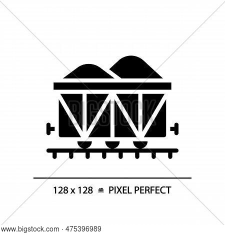 Open Wagon Pixel Perfect Black Glyph Icon. Rail Gondola. Railcar Transportation. Freight Shipping. T