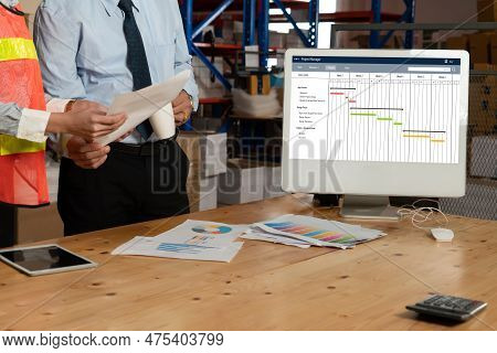 Project Planning Software For Modish Business Project Management On The Computer Screen Showing Time