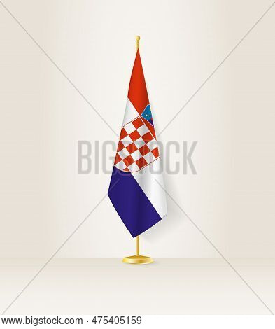 Croatia Flag On A Flag Stand. Vector Illustration.