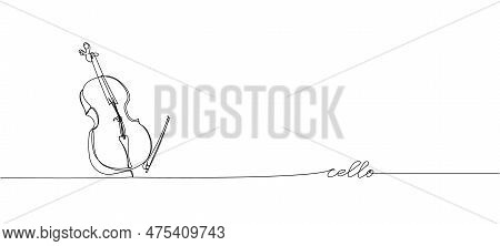 Cello One Line Art. Continuous Line Drawing Of Musical, Melody, Violin, Vintage, Music, Retro, Symph