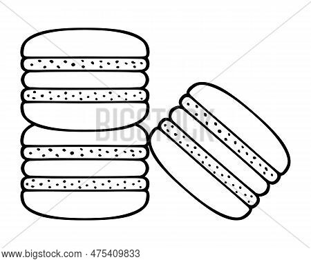 Three Macarons Cookies. Sketch. Dessert Of Two Layers With Cream In The Middle. Vector Illustration.