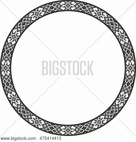 Vector Round Monochrome Seamless Belarusian National Ornament. Ethnic Endless Circle Black Border, S