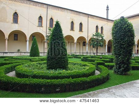 Green Hedge In A Cloister Of The Benedictine Basilica