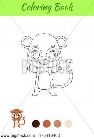 Coloring Page Happy Monkey. Coloring Book For Kids. Educational Activity For Preschool Years Kids An