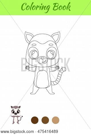 Coloring Page Happy Lemur. Coloring Book For Kids. Educational Activity For Preschool Years Kids And