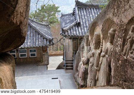 Seokbulsa Temple Bell Tower In Busan. Day Trip To Geumjeong Mountain From Busan, South Korea.