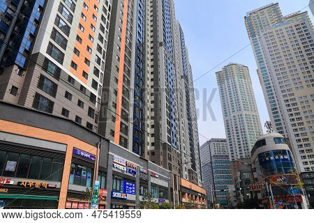 Busan, South Korea - March 30, 2023: High Density Residential Architecture In Dongnae-gu District In