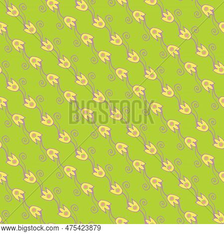 A Stylized Tulips Stipes Seamless Vector Pattern