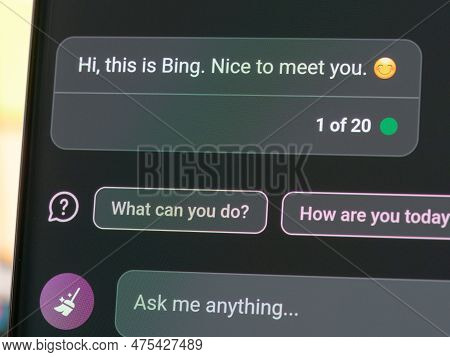 Galati, Romania - April 27, 2023: Discover The Power Of Ai: Introducing Microsoft Bing's Latest Sear