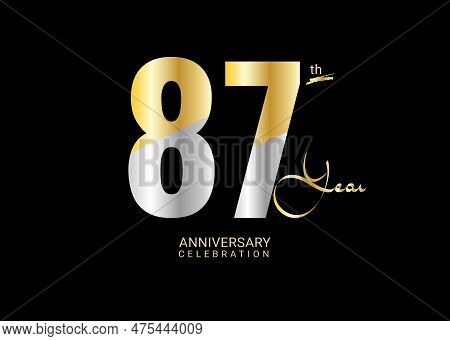 87 Years Anniversary Celebration Gold And Silver Vector Template, 87 Number Logo Design, 87th Birthd