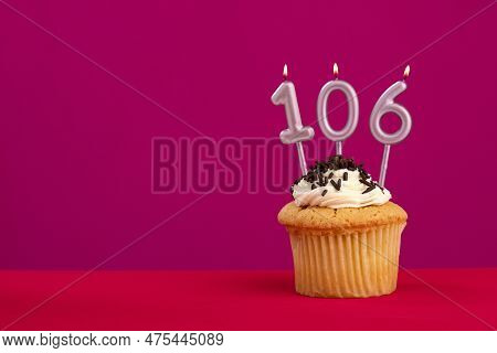 Candle Number 106 - Cake Birthday In Rhodamine Red Background