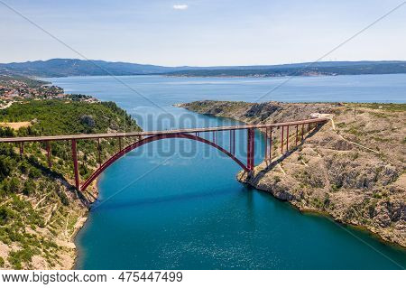 Maslenica Bridge Most In Croatia. The Maslenica Bridge Is A Deck Arch Bridge Carrying The State Road