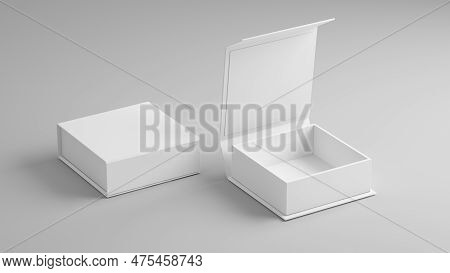 White Folding Gift Box - Opened And Closed Gift Box. 3d Rendering Mock Up.