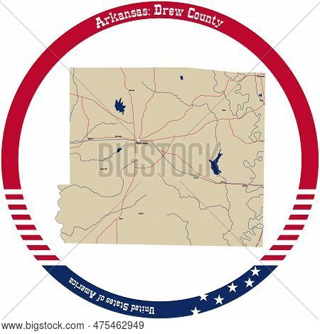Map Of Drew County In Arkansas, Usa Arranged In A Circle.