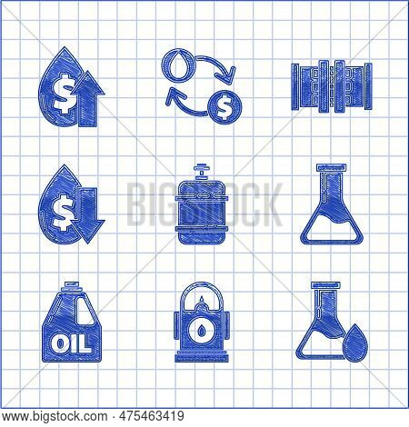Set Propane Gas Tank, Petrol Or Gas Station, Oil Petrol Test Tube, Test And Flask, Canister For Moto