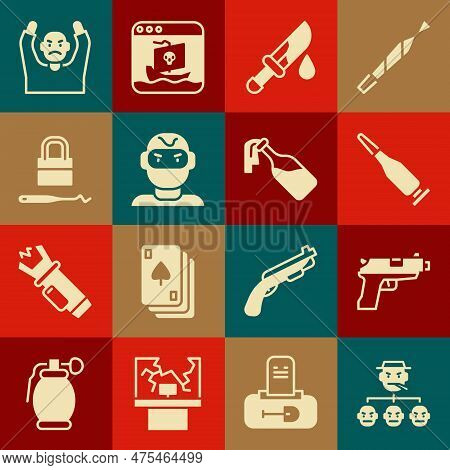 Set Mafia, Pistol Or Gun, Bullet, Bloody Knife, Thief Mask, Lock Picks For Lock Picking, Surrenderin