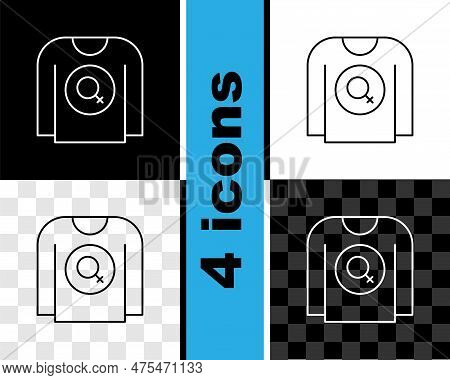 Set Line Feminist Shirt Icon Isolated On Black And White, Transparent Background. Fight For Freedom,