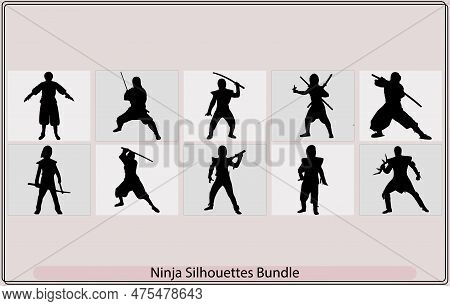 Ninja Silhouette Vectors,ninjas In Various Fighting Poses Silhouette Vector Illustration,ninja Worri