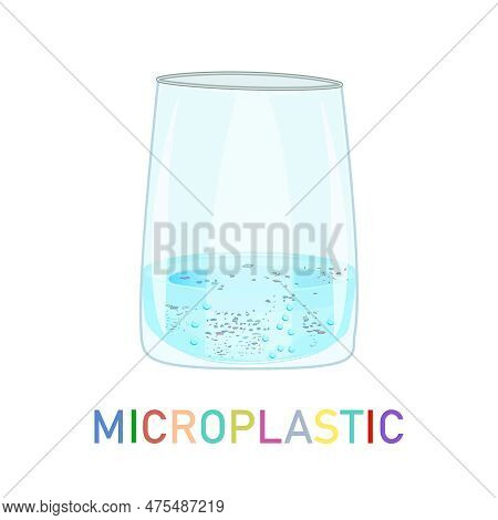 Glass With Water And Microplastic Isolated On White Background. Water Contaminated With Micro Plasti