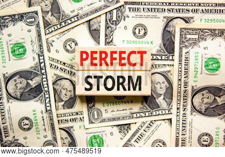 Perfect Storm Symbol. Concept Words Perfect Storm On Beautiful Wooden Block. Beautiful Background Fr