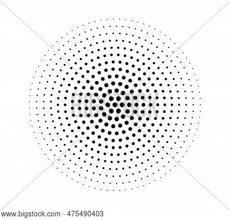 Halftone Dotted Gradient Circle. Half Tone Effect Circular Dotted Background. Point Round Texture Sh