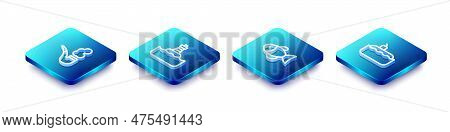 Set Isometric Line Smoking Pipe, Floating Buoy, Fish And Submarine Icon. Vector