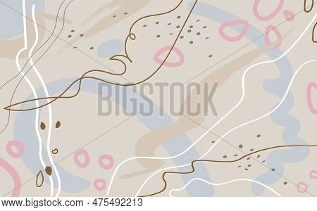 Abstract Background. Abstract Pattern In Light Beige Color With Gray And Beige Smooth Lines. Hand-dr