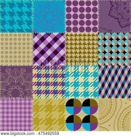 Textille Patchwork Pattern. Seamless Vector Image. Squares Patchwork