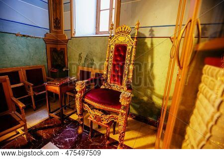 Throne Of The Prophet Elijah In Synagogue. Chair For Circumcision.