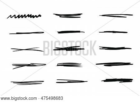 Set Of Strikethrough Underlines. Brush Stroke Markers Collection. Vector Illustration Of Crossed Scr