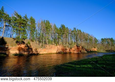 The Red Banks Of Sandstone. Salaca River, Red Cliffs, Latvia