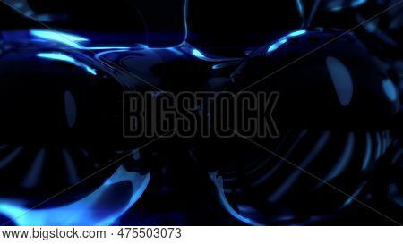Electric Blue Glowing Diaphanous Fluid Bubbles On Black - Abstract 3d Illustration