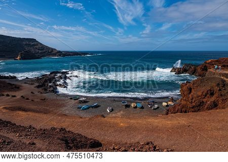 Beautiful View On El Golfo Beach In Lanzarote Or Lanzerote, Canary Islands, Spain. October 2019