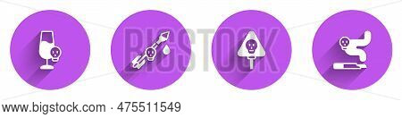 Set Poisoned Alcohol, The Arrow, Bones And Skull And Cigarette Icon With Long Shadow. Vector