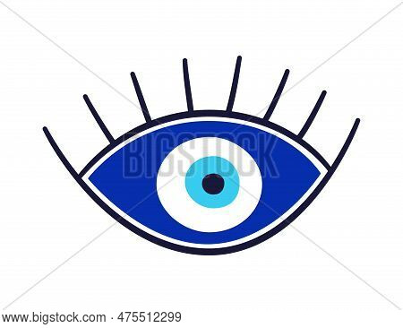 Evil Eye Talisman Icon. Turkish Or Greek Eye Symbol. Greece Ethnic Magic Amulet. Mystical Blue Hamsa