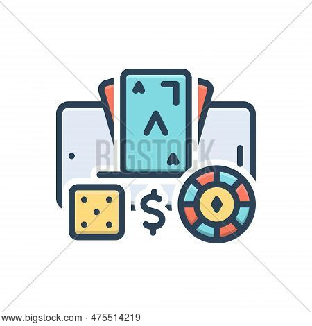 Color Illustration Icon For Gambling Bet Wager Place-a-bet Lay-a-bet Playing-card Roulette Spades Ca