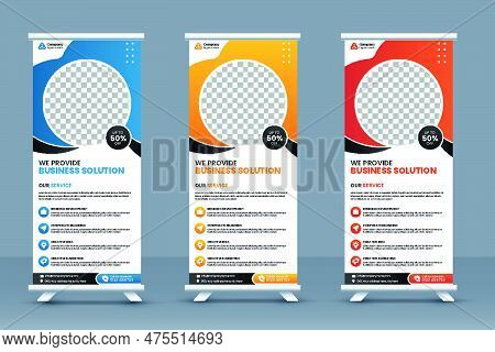 Business Roll Up Banner Template And Marketing Agency Standee Banner Layout Or Corporate Conference 