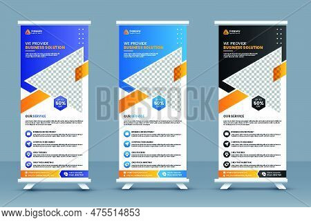 Business Roll Up Banner Template And Marketing Agency Standee Banner Layout Or Corporate Conference 