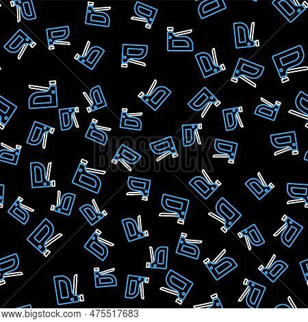 Line Construction Stapler Icon Isolated Seamless Pattern On Black Background. Working Tool. Vector