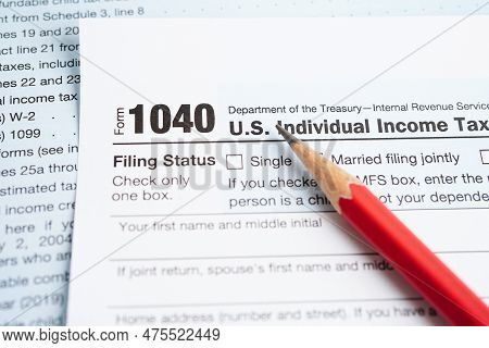 Tax Form 1040 U.s. Individual Income Tax Return, Business Finance Concept.