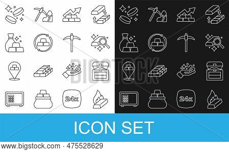 Set Line Molten Gold Being Poured, Antique Treasure Chest, Gold Bars, Growth Arrow With, Exchange Mo