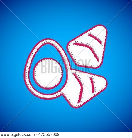 White Chicken Egg With Vegerables Icon Isolated On Blue Background. Vector