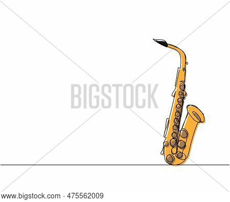 Saxophone One Line Color Art. Continuous Line Drawing Of Musical, Melody, Blues, Saxophone, Jazz, Ho