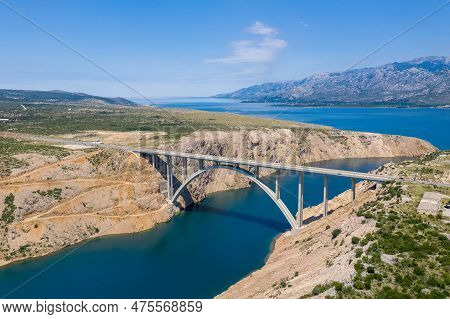 Maslenica Bridge Most In Croatia. The Maslenica Bridge Is A Deck Arch Bridge Carrying The State Road