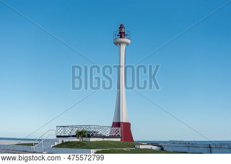 Lighthouse In Belize With Caribbean Sea In Background. Caribbean Island