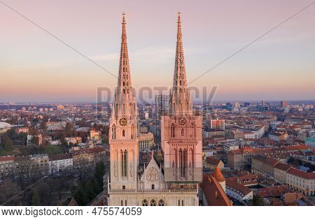 Roof Of Zagreb Cathedral In Croatia. It Is On The Kaptol, Is A Roman Catholic Institution And The Ta